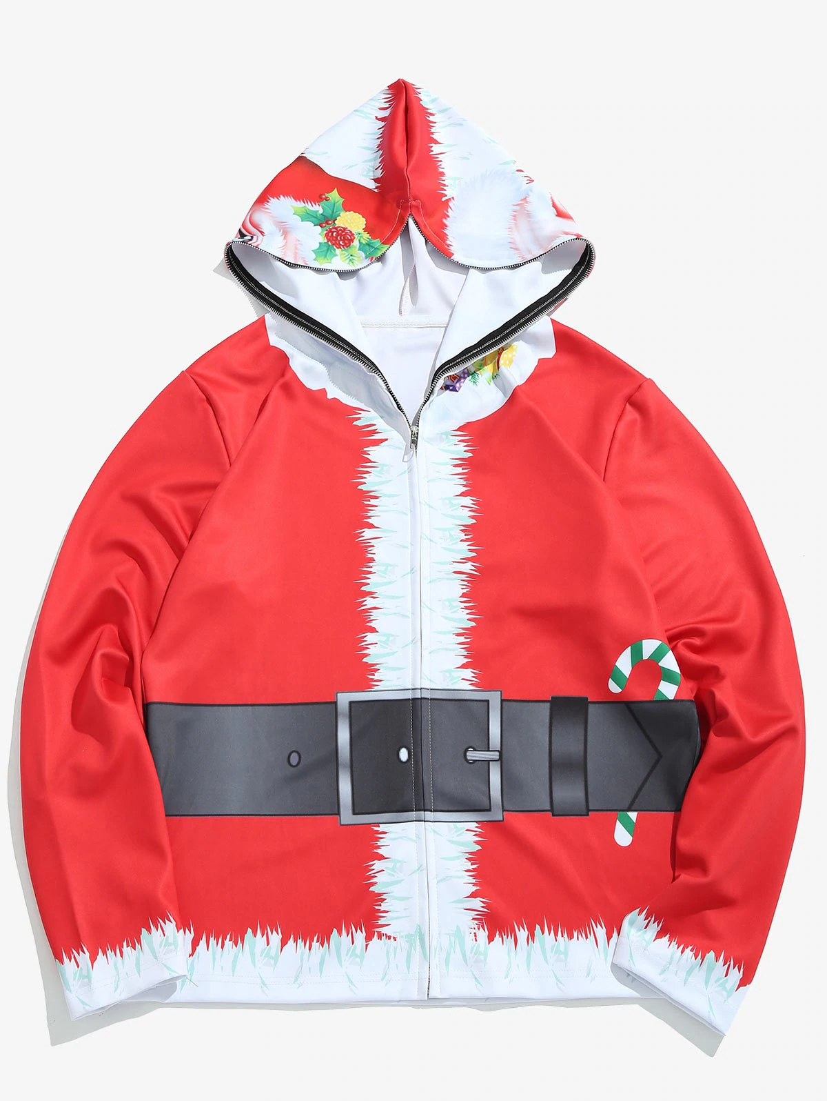 Full Face Santa Mask Zip Funny Hoodie