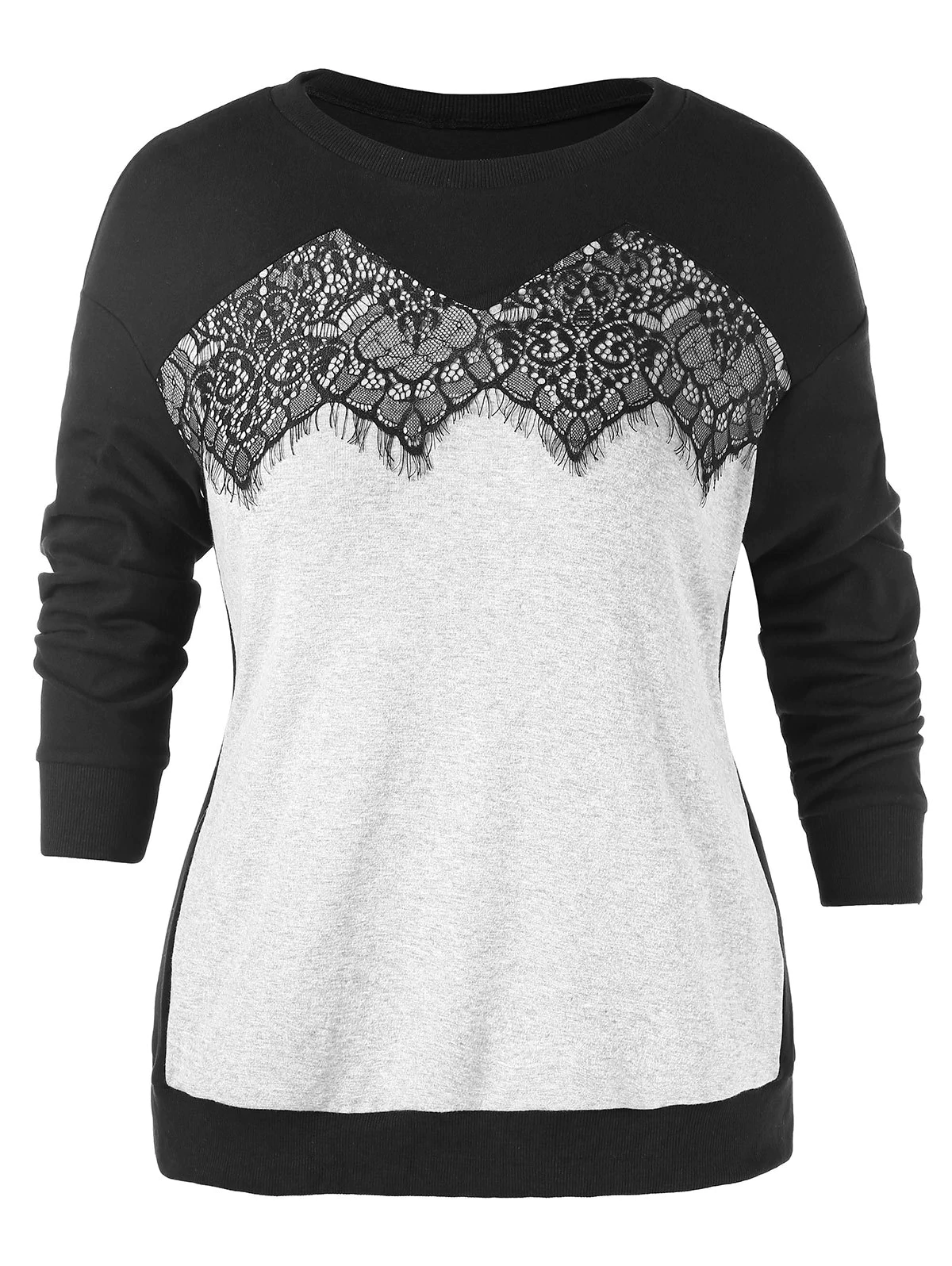 Plus Size Lace Insert Contrast Sweatshirt