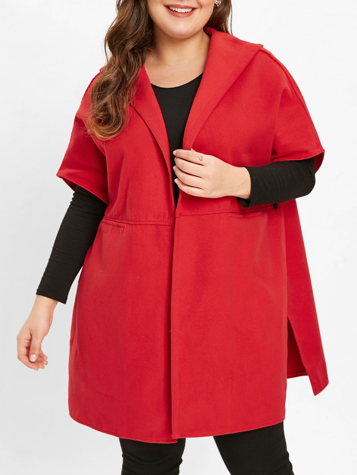 Plus Size Hooded Tunic Coat