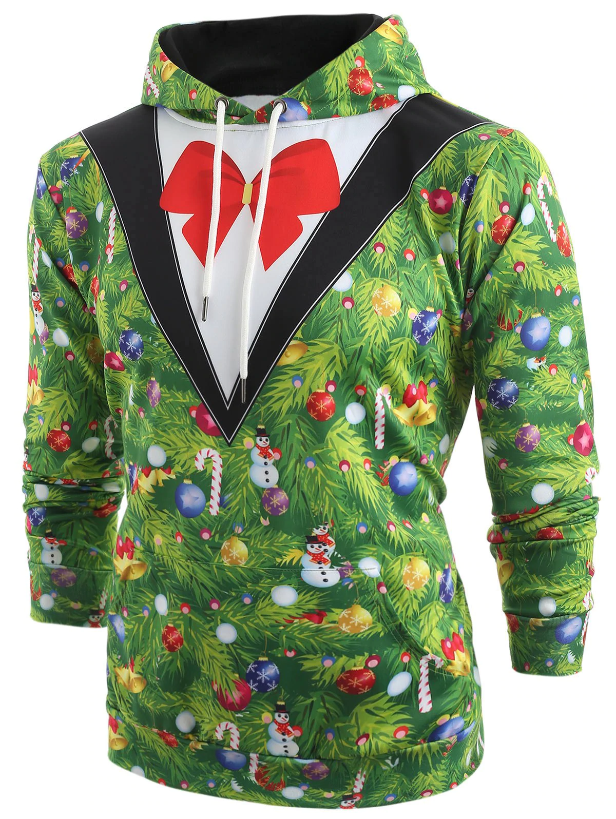 Christmas Tree Blazer Print Drawstring Hoodie