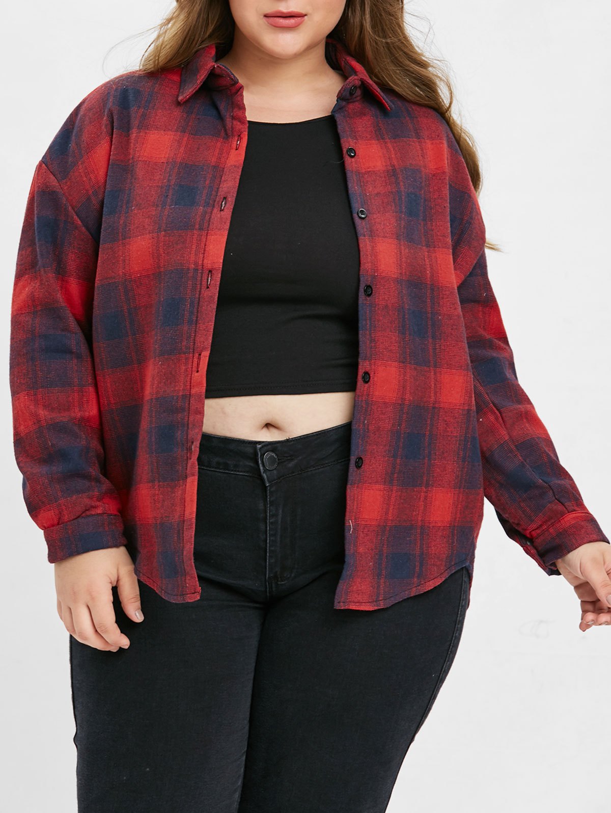 Plus Size Plaid Casual Coat