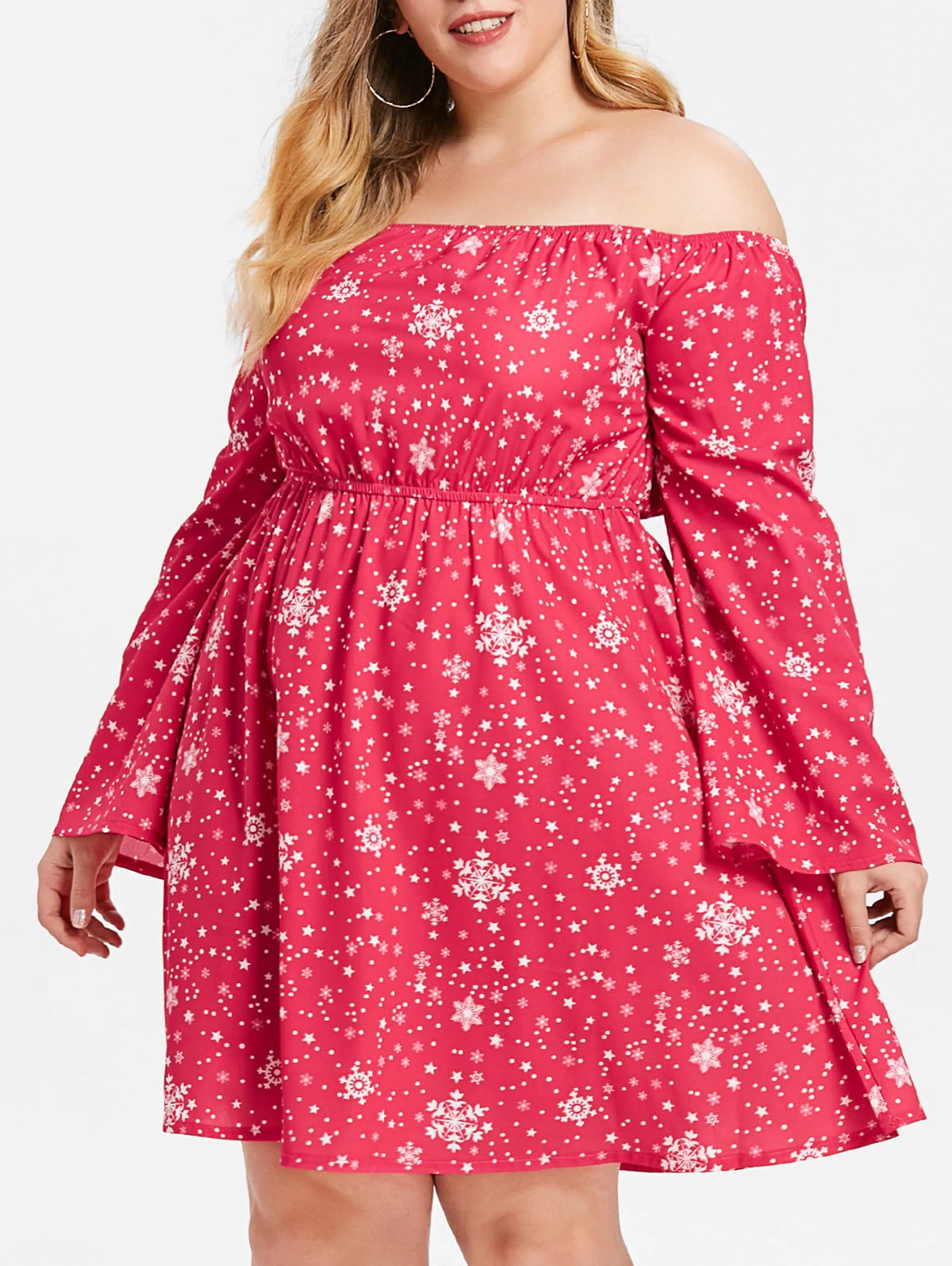 Plus Size Snowflake Stars Print Dress