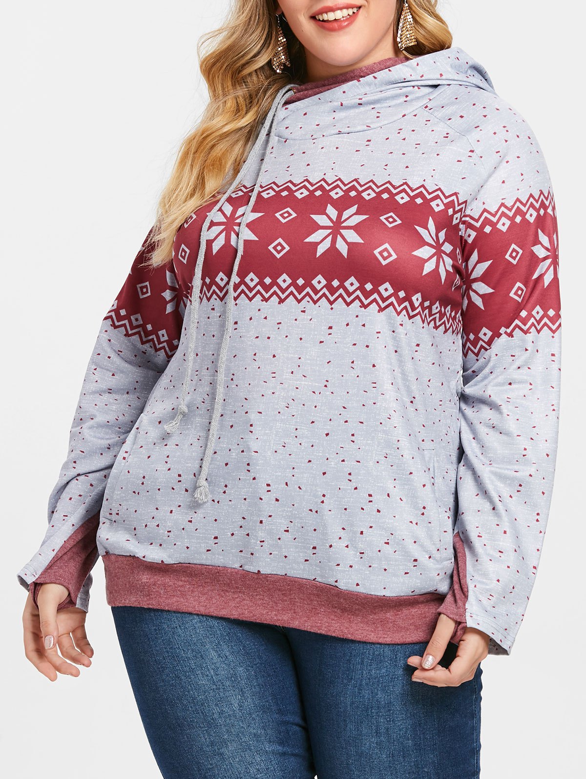 Printed Raglan Sleeve Plus Size Hoodie