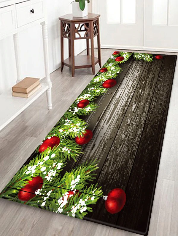 Christmas Balls Wood Pattern Anti-skid Area Rug