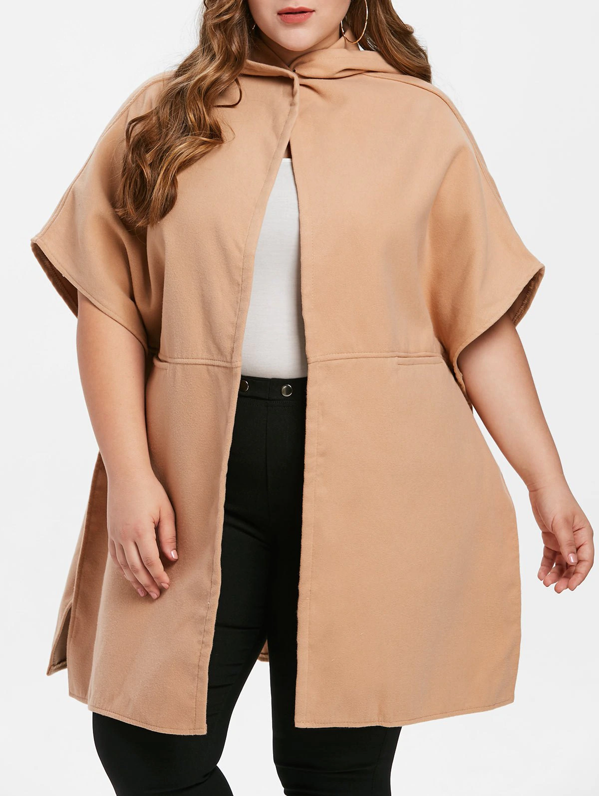 Plus Size Dolman Sleeve Hooded Coat