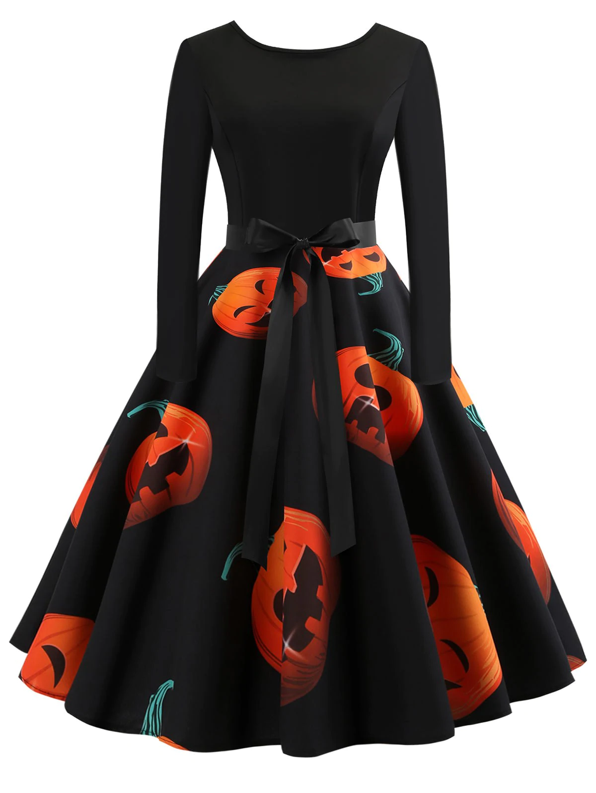 Retro Pumpkin Printed Halloween Dress