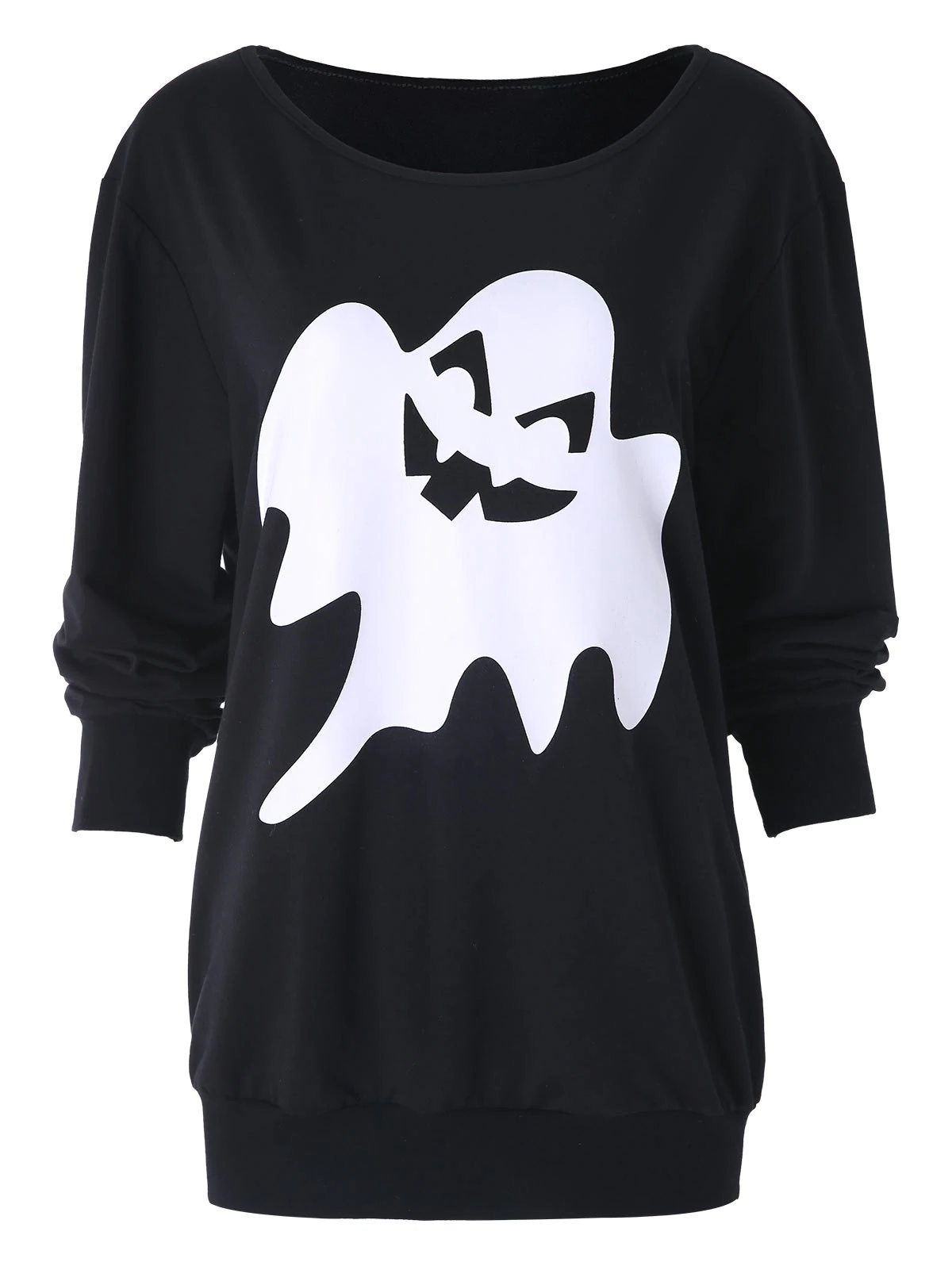 Halloween Ghost Print Skew Neck Sweatshirt