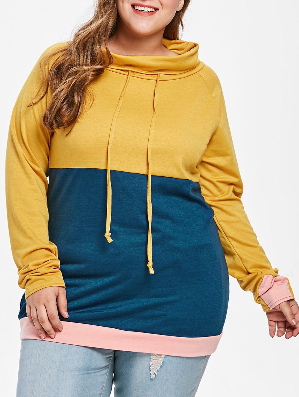 Plus Size Color Block Tunic Sweatshirt