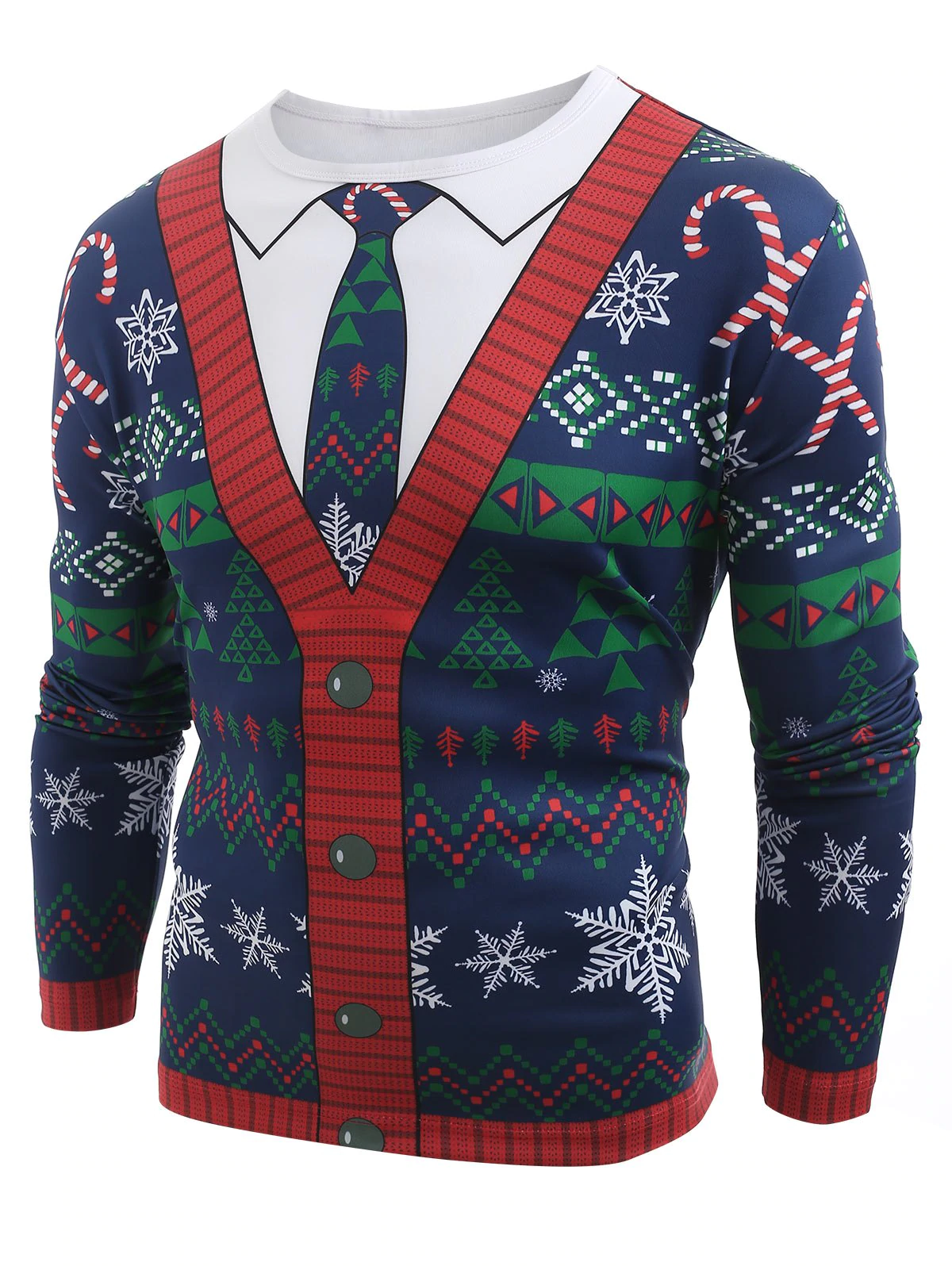 Christmas Cardigan Printed Long Sleeve T-shirt