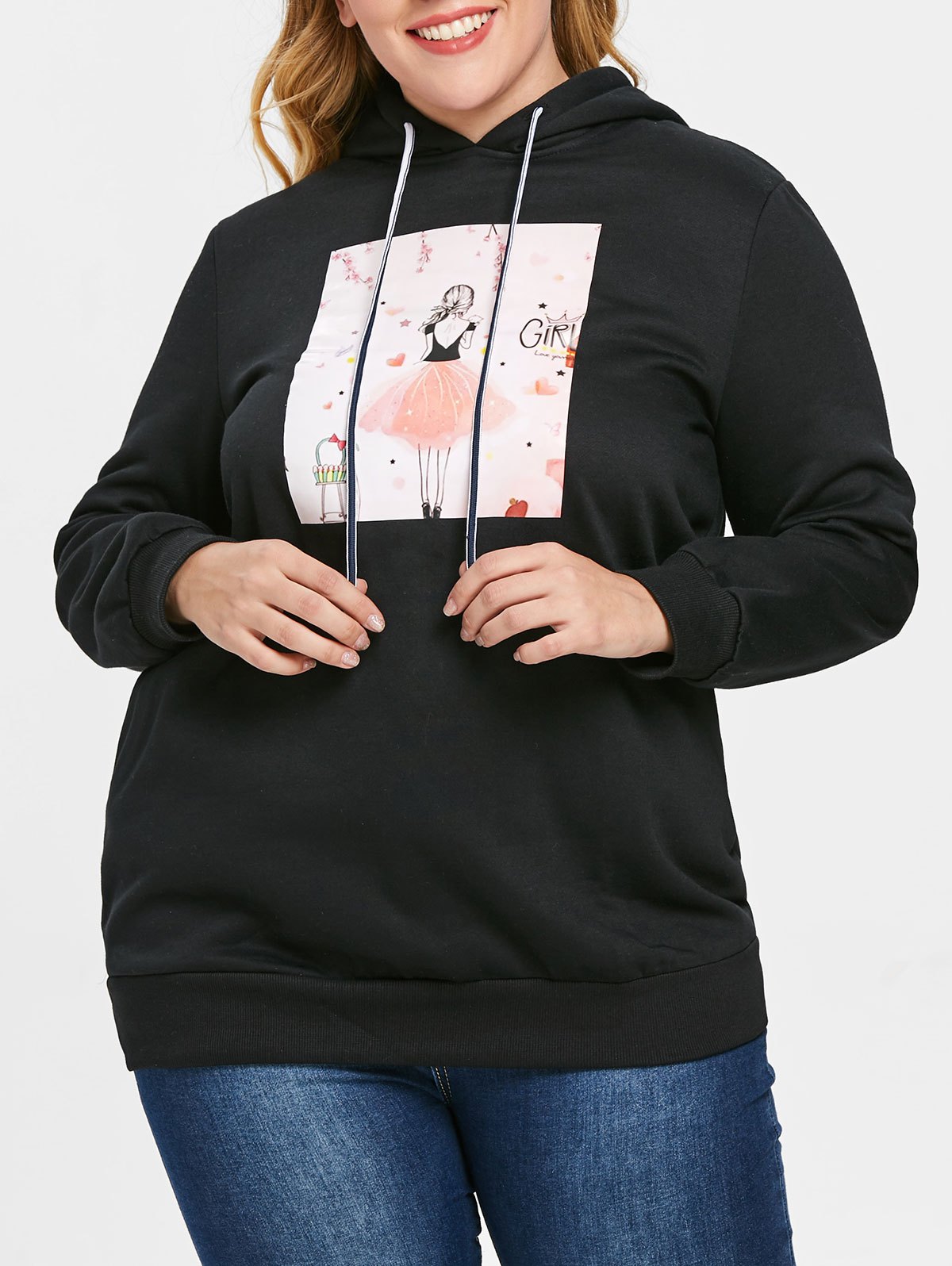 Plus Size Pullover Graphic Longline Hoodie