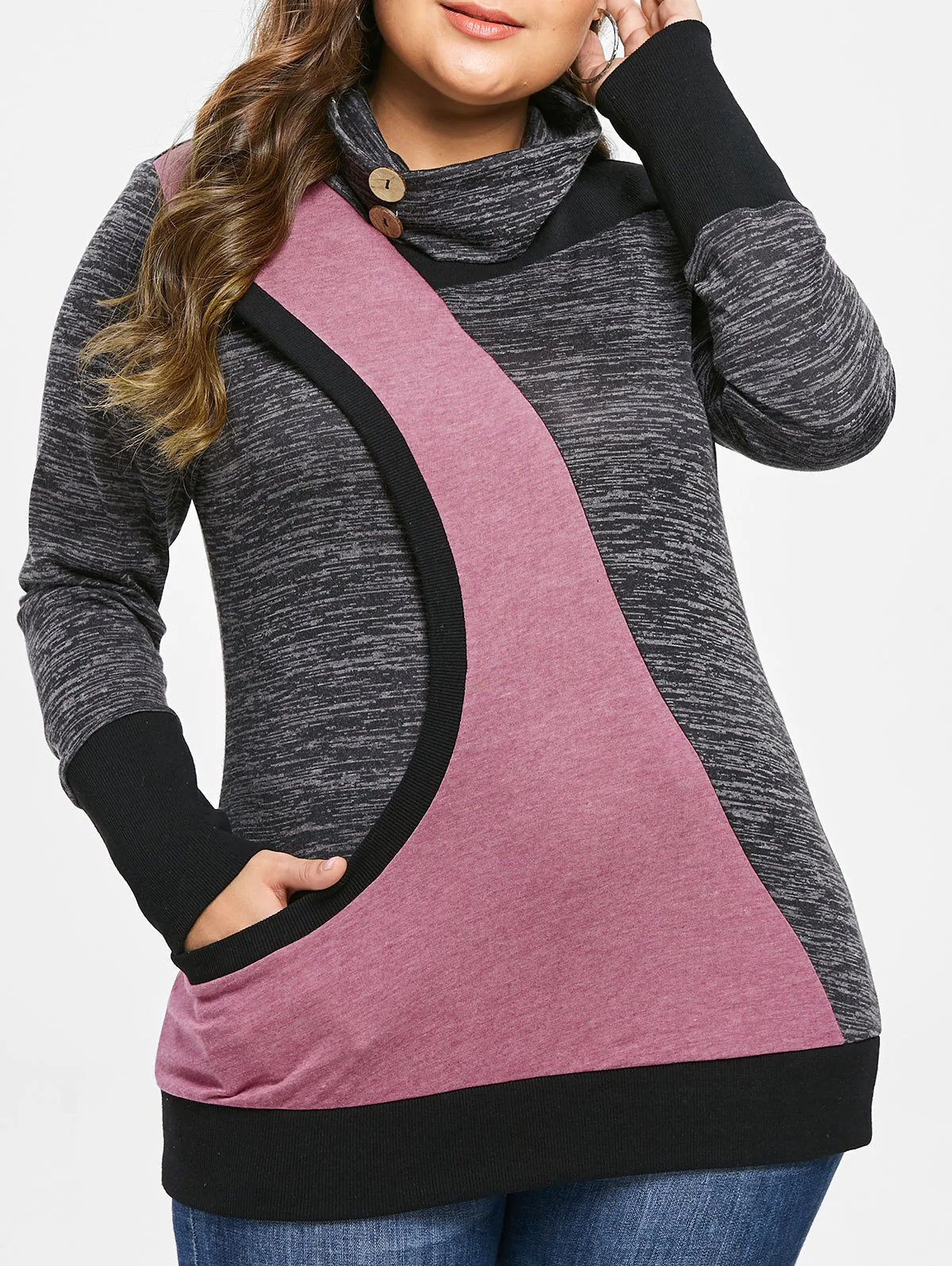 Plus Size Turtleneck Contrast Sweatshirt