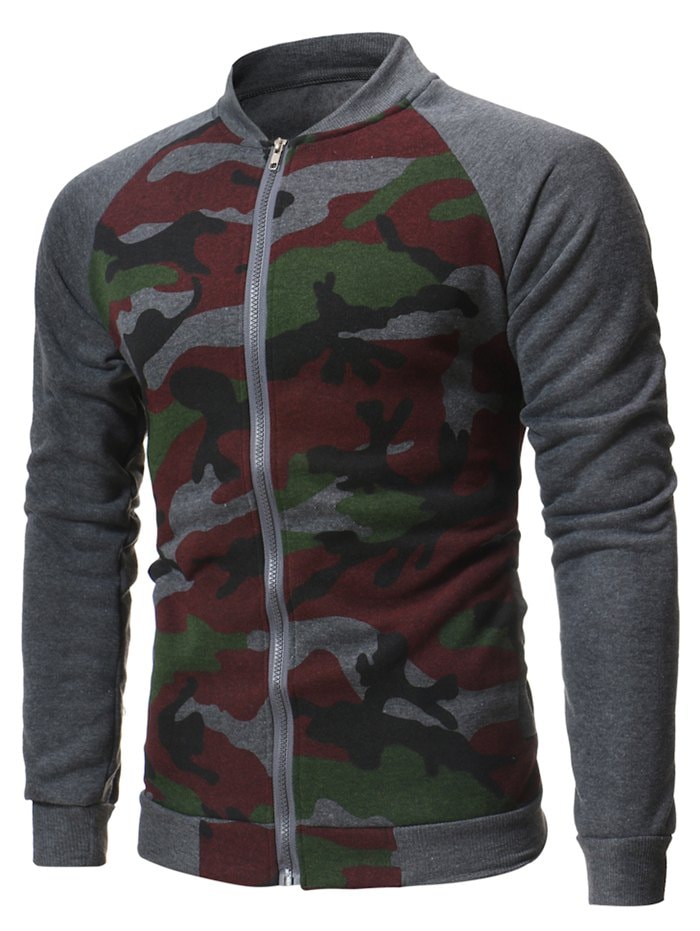 Camouflage Printed Raglan Sleeve Zipper Jacket