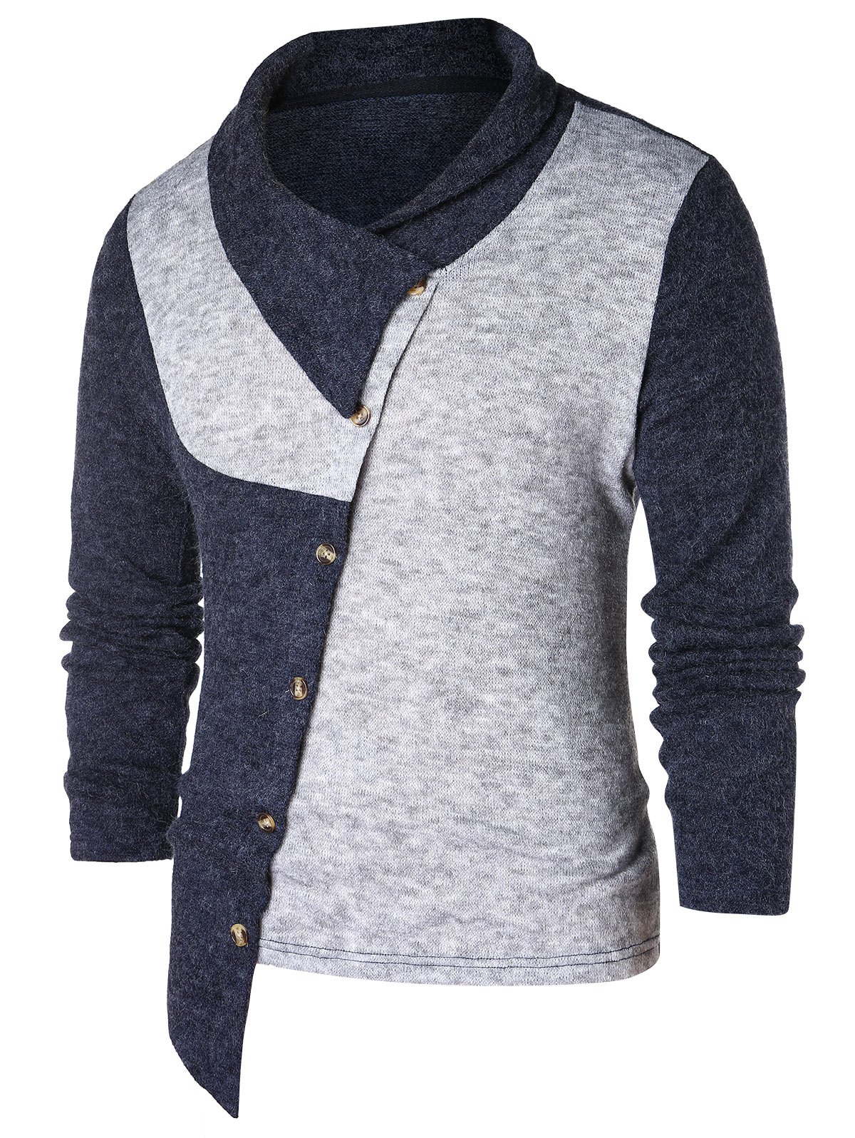 Asymmetric Panel Shawl Collar Sweater