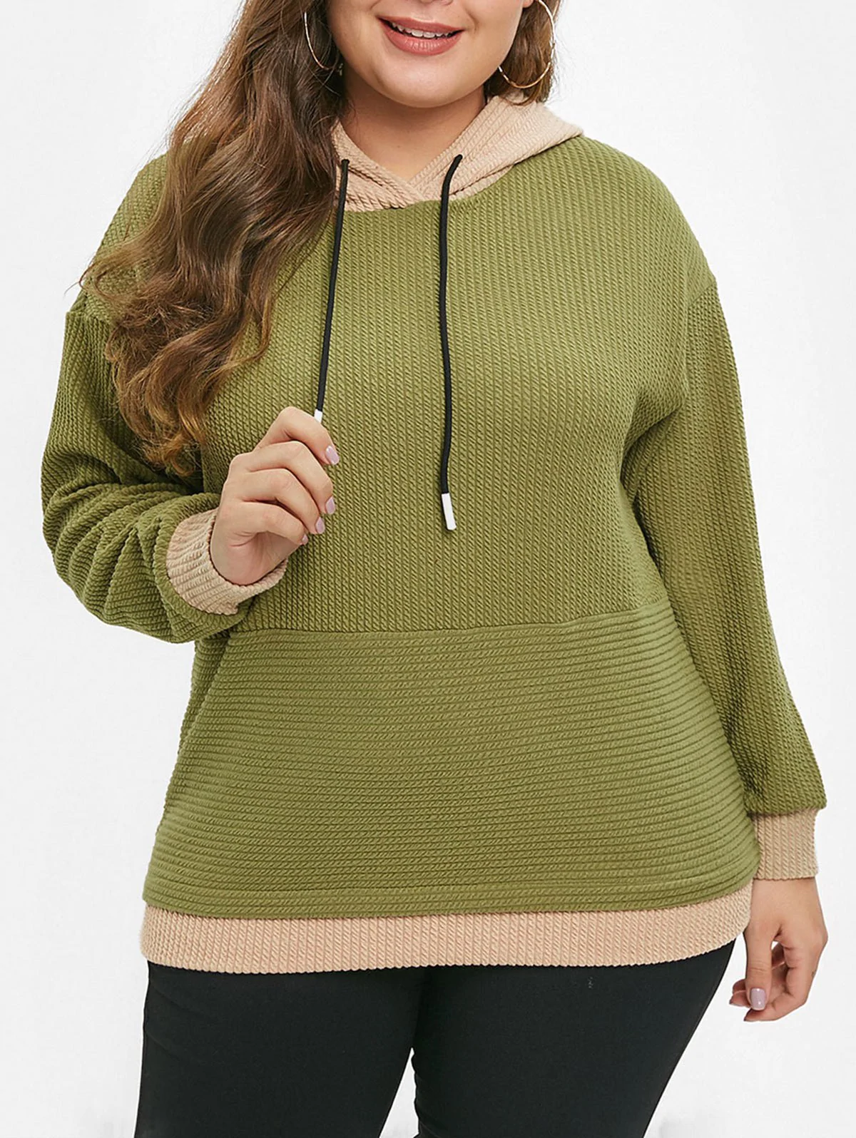 Plus Size Color Block Pullover Hoodie