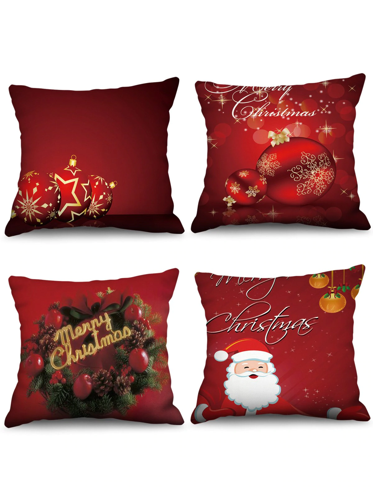 4PCS Merry Christmas Ball Printed Pillow Cover