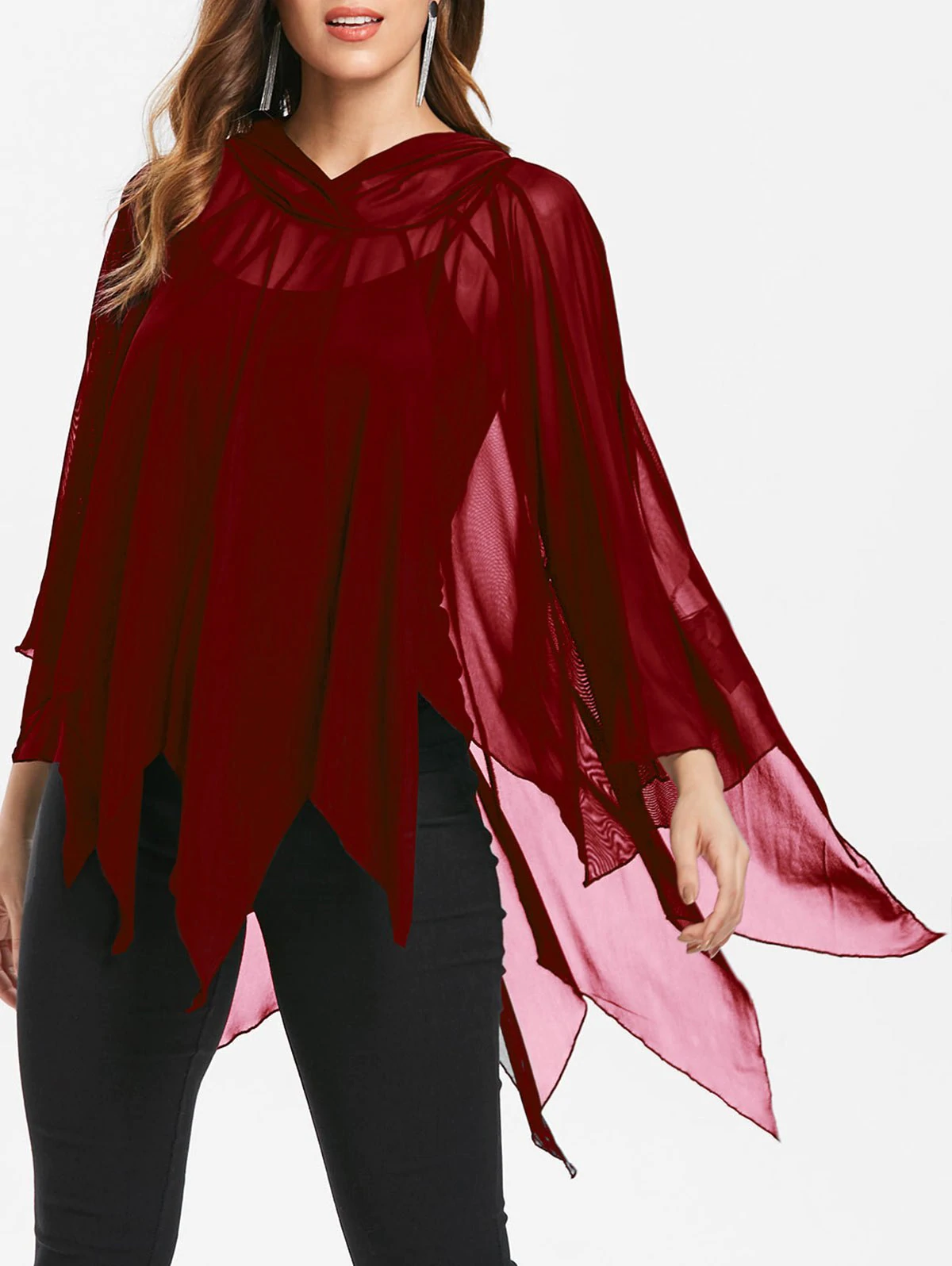 Halloween Handkerchief Mesh Cape With Tank Top