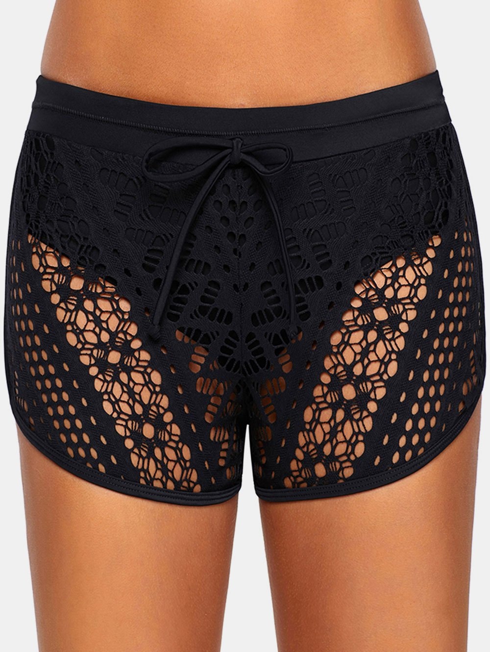 Plus Size Openwork Elastic Waist Shorts