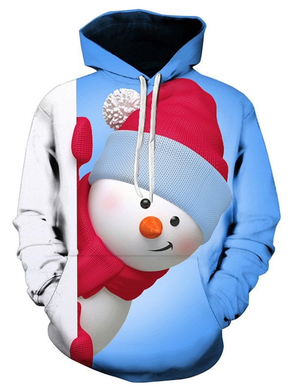 Snowman 3D Print Kangaroo Pocket Christmas Hoodie