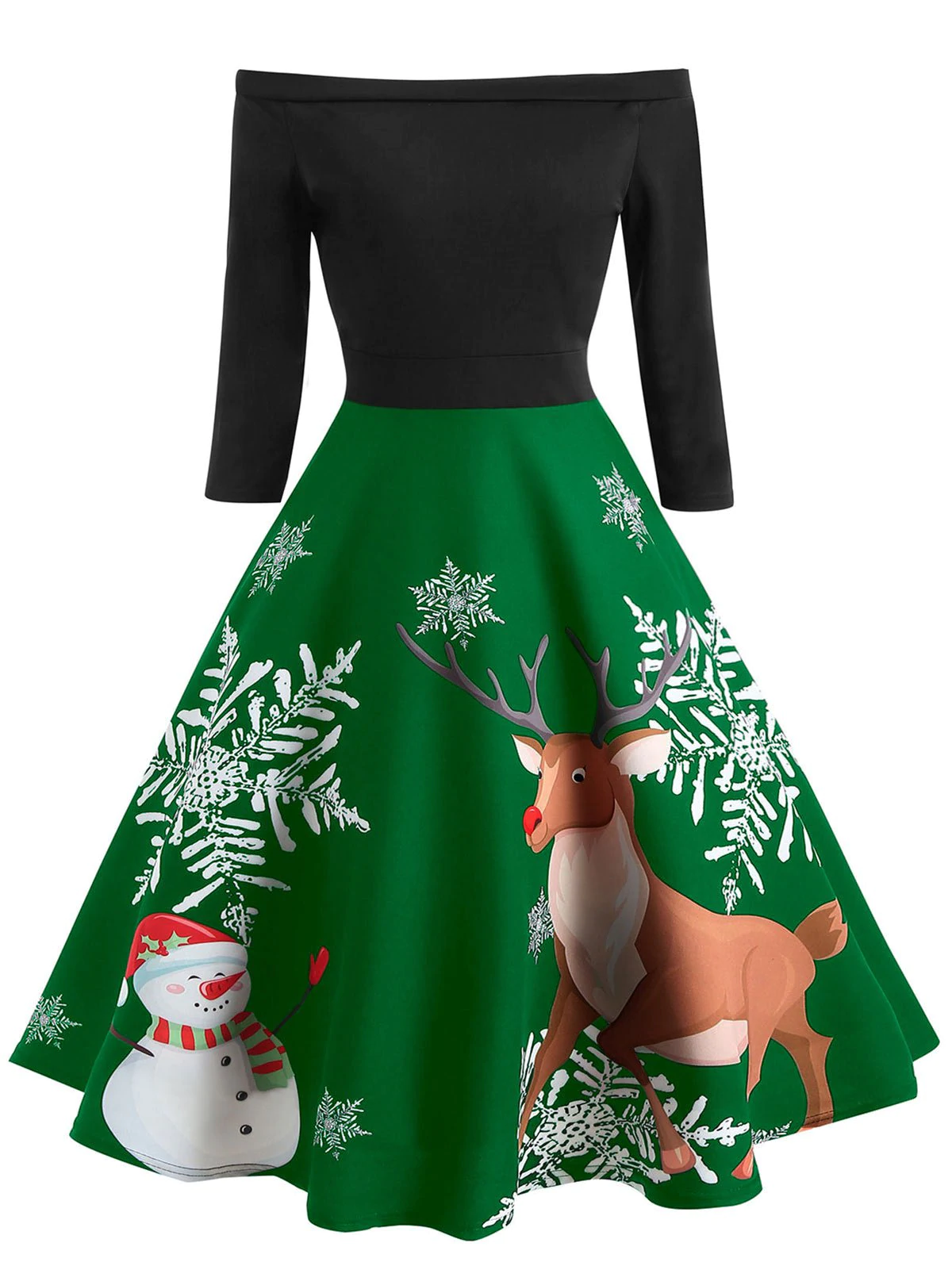 Christmas Elk Print A Line Dress