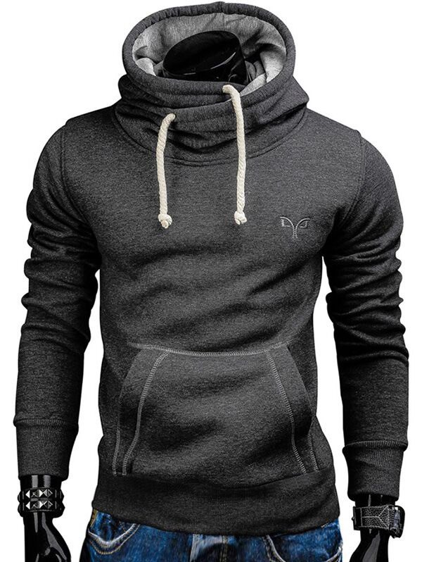 Whole Colored Drawstring Casual Hoodie