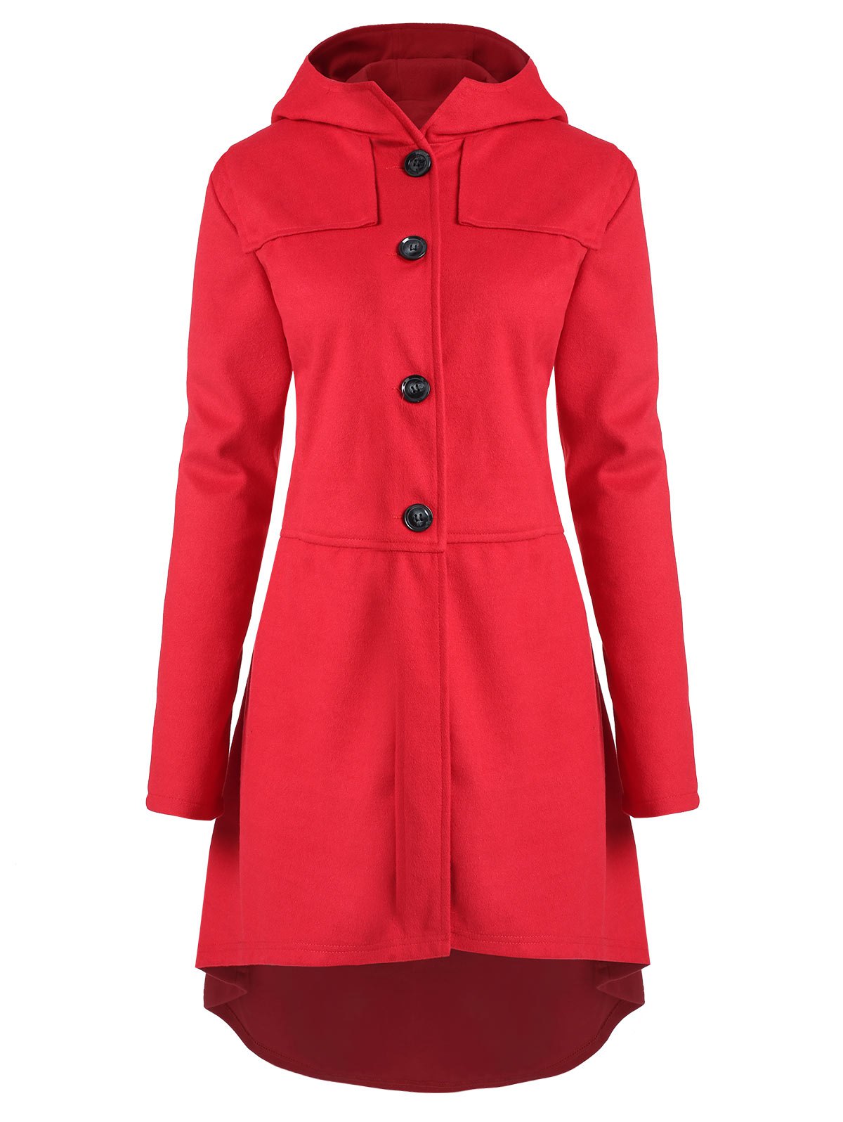 Plus Size Asymmetric Button Fly Hooded Coat