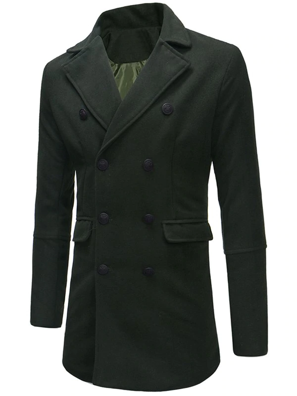 Double-breasted Flap Pocket Woolen Coat