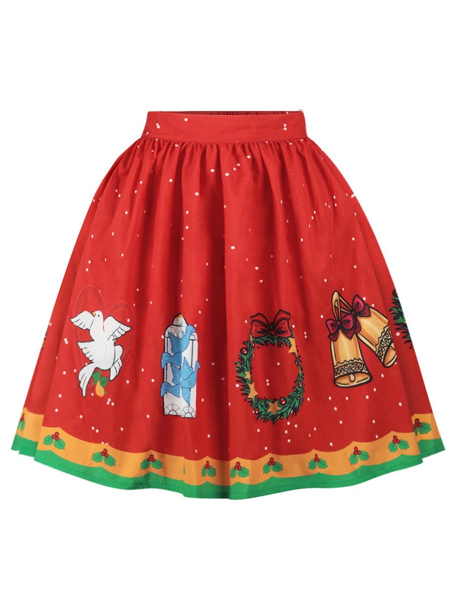 Plus Size Christmas Elk Print High Waisted Skirt