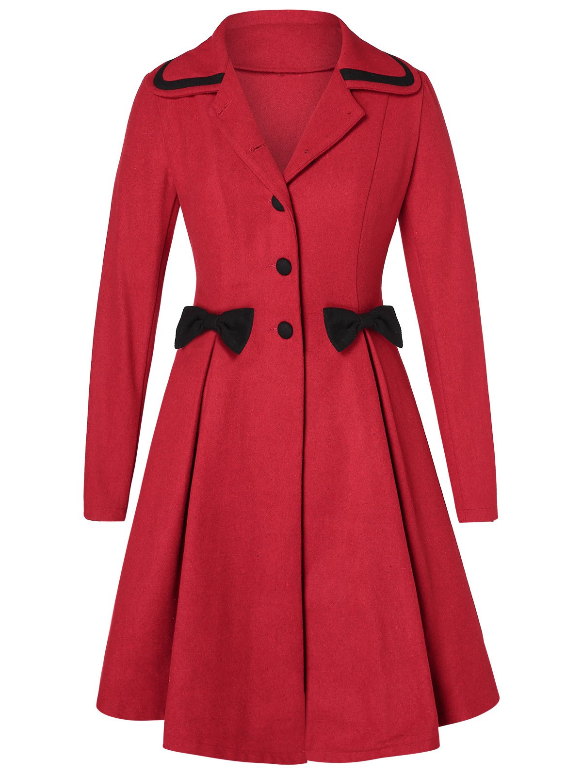 Plus Size Buttons Bowknot Skirted Coat