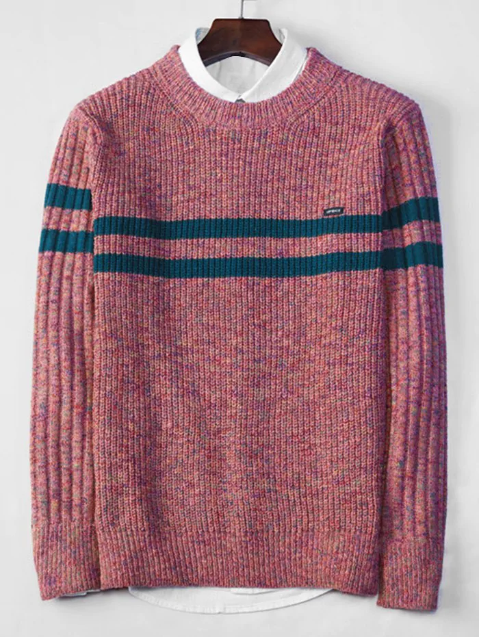 Cross Stripe Contrast Color Pullover Knit Sweater