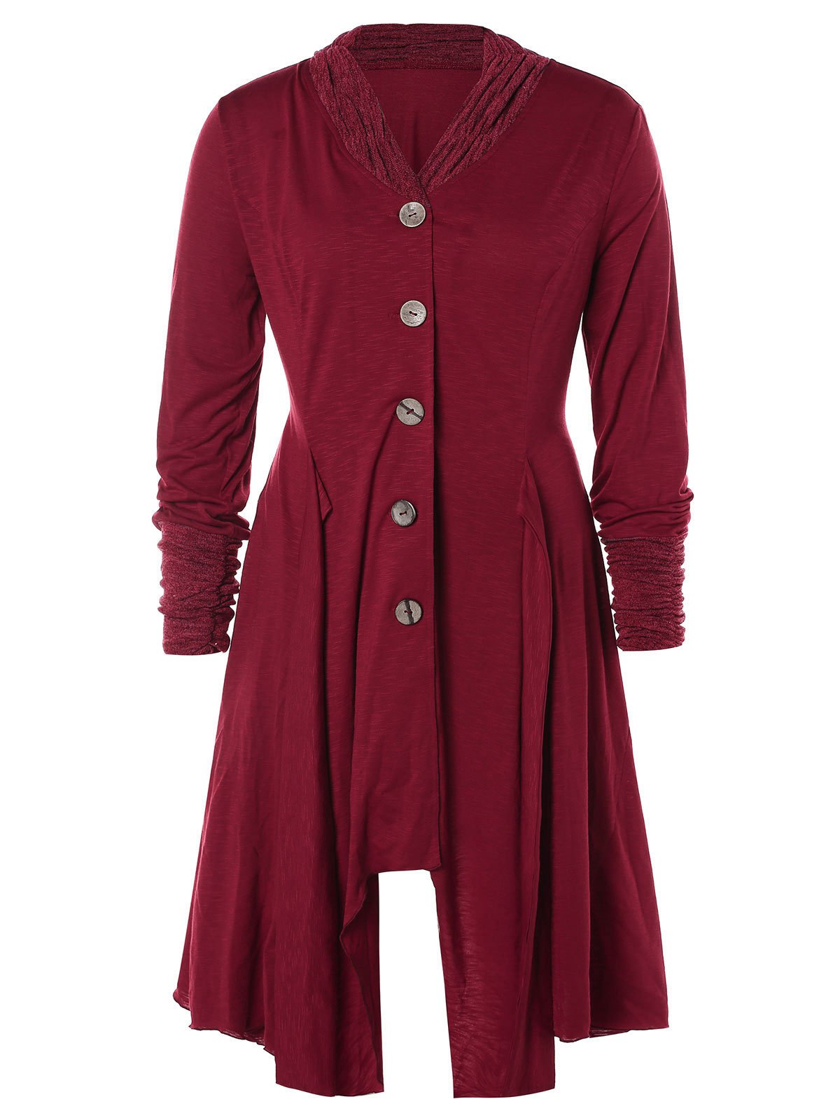 Plus Size Contrast Trim Button Up Asymmetrical Coat