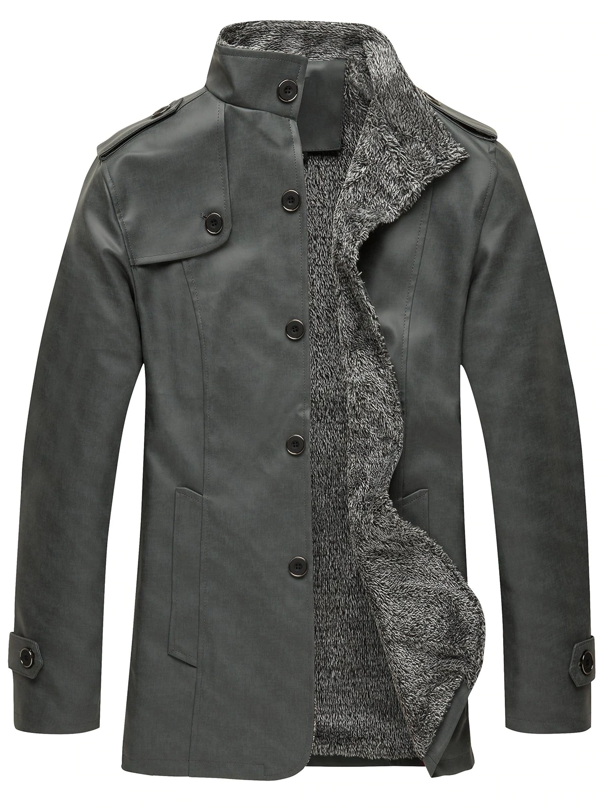 Stand Collar Single Breasted Epaulet Design Coat