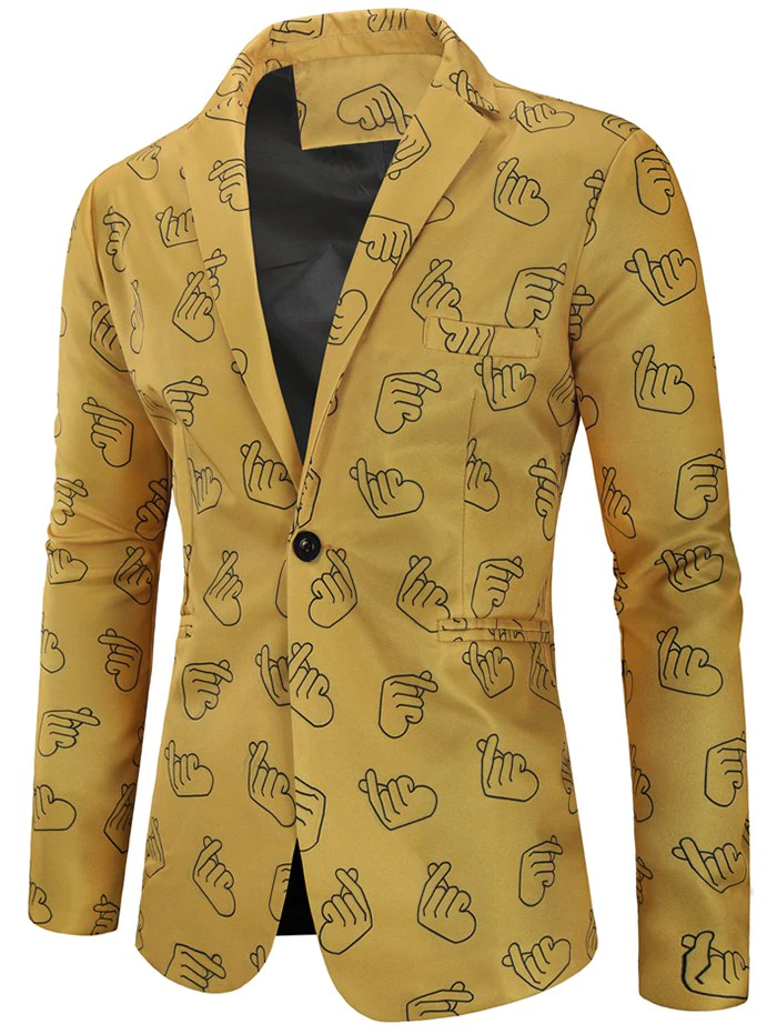 Valentine's Day Finger Heart Print Casual Blazer