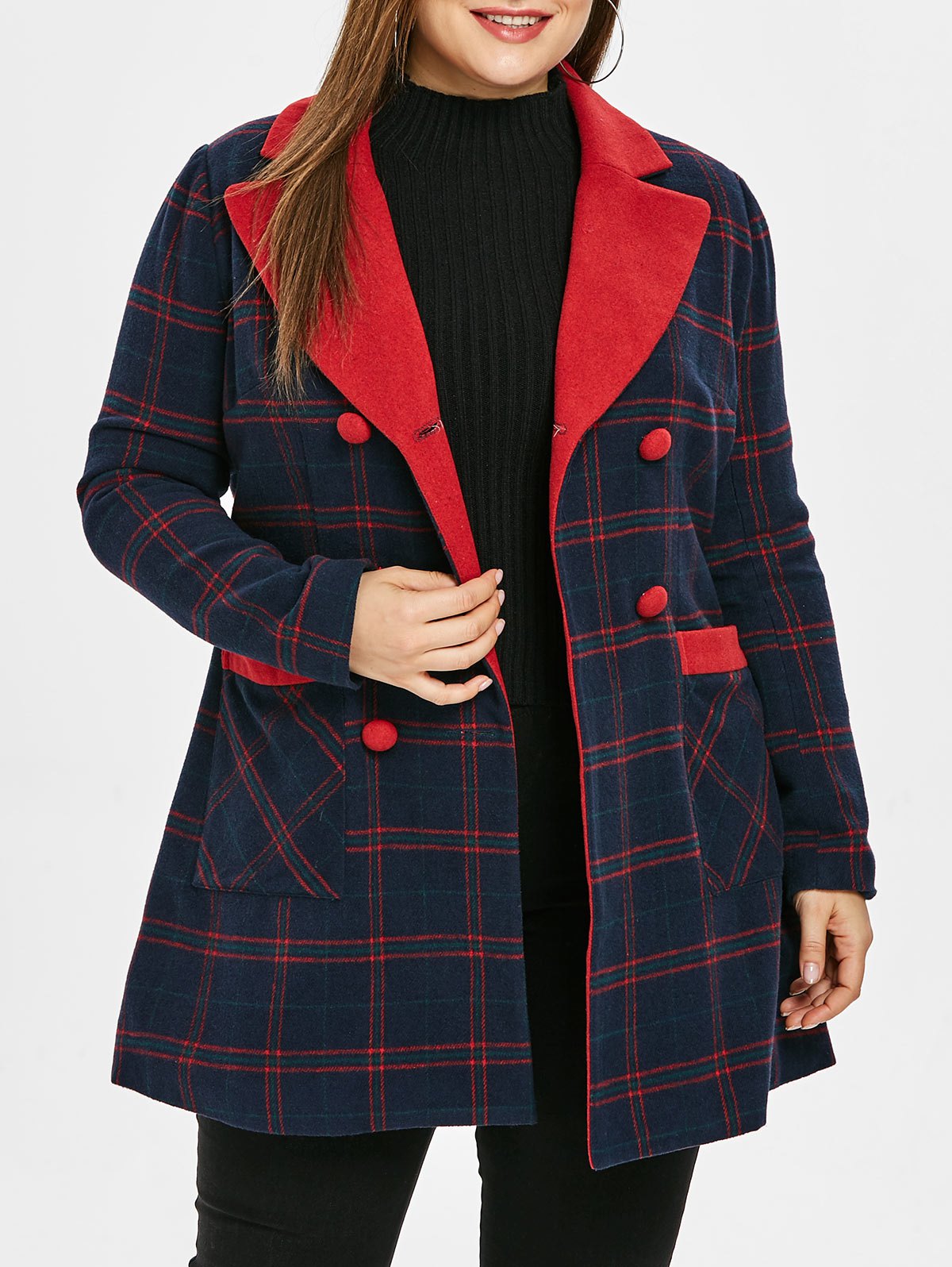 Plus Size Lapel Plaid Double Breast Coat