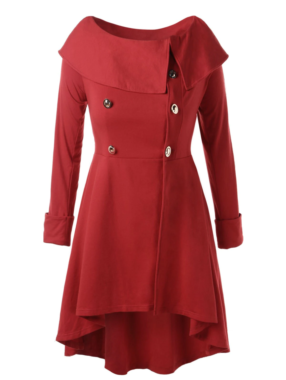 Plus Size Button Detail High Low Coat