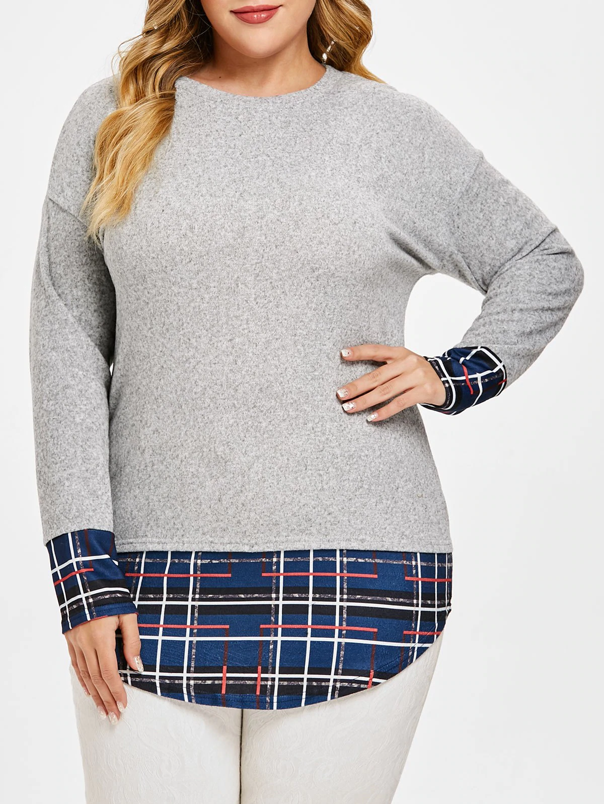 Plus Size Patchwork High Low Tunic Knitwear