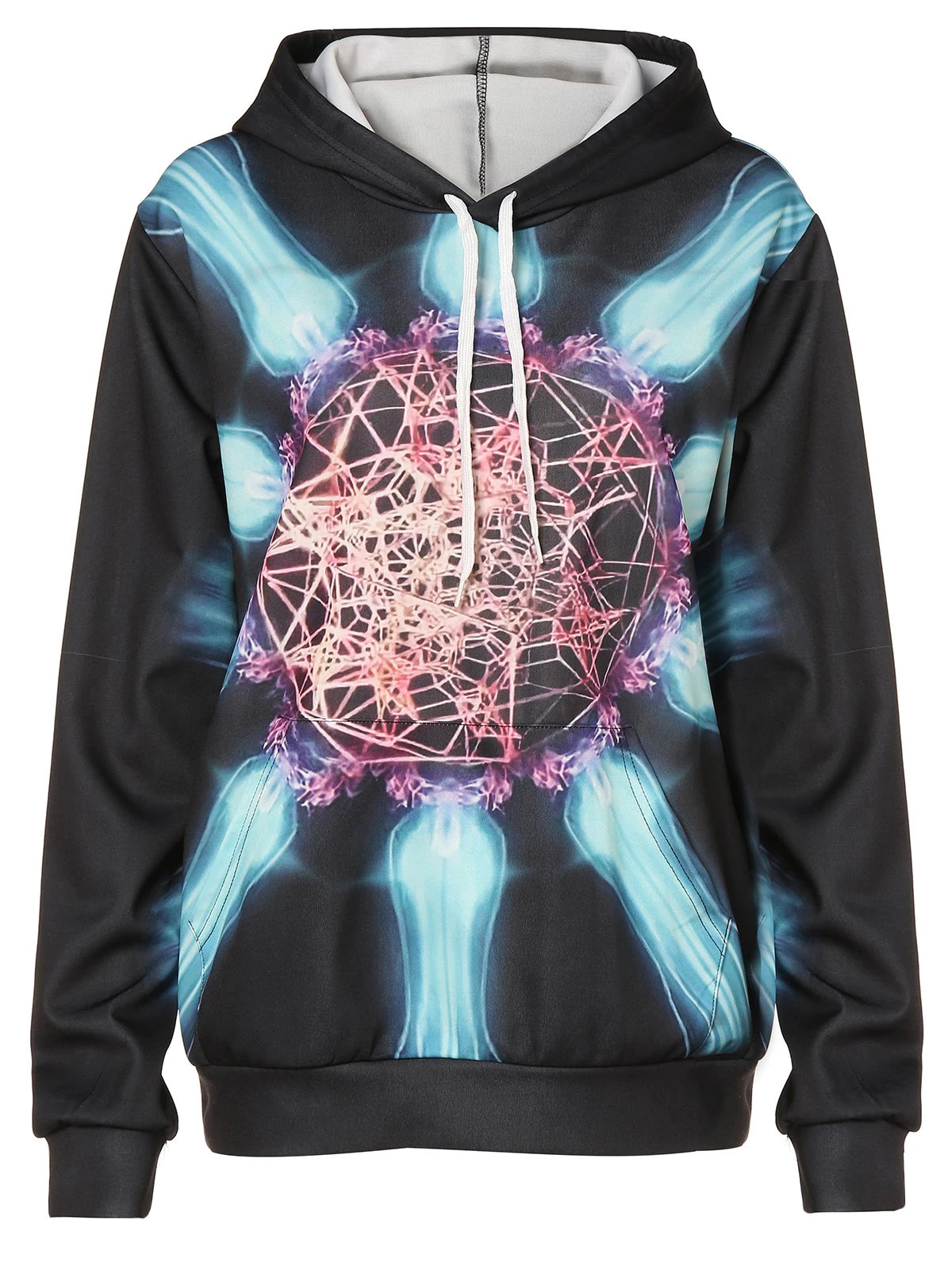 Plus Size Printed Pocket Hoodie