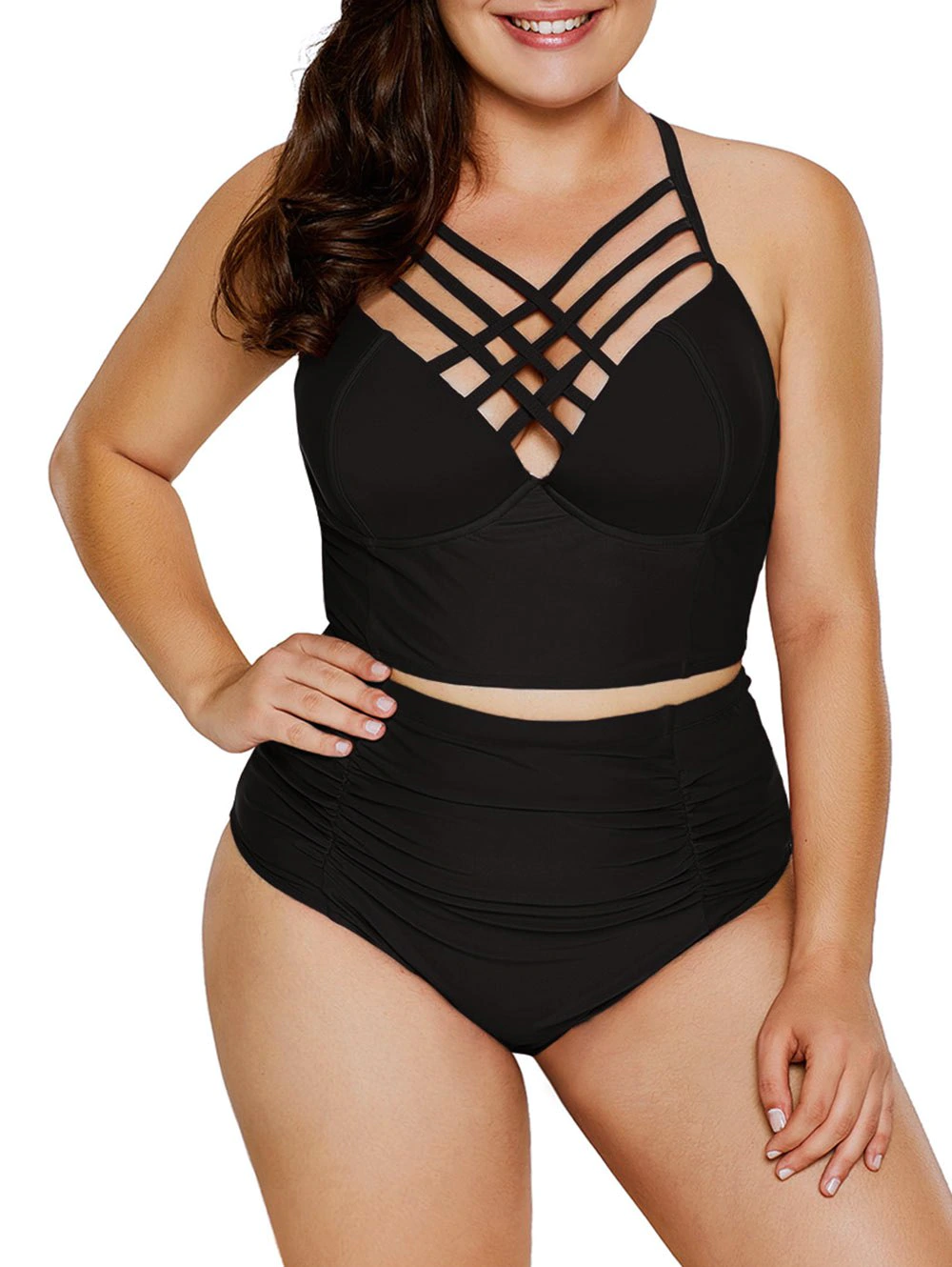 Plus Size Criss Cross Underwire Tankini Set