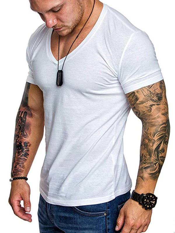 V Neck Solid Color T Shirt