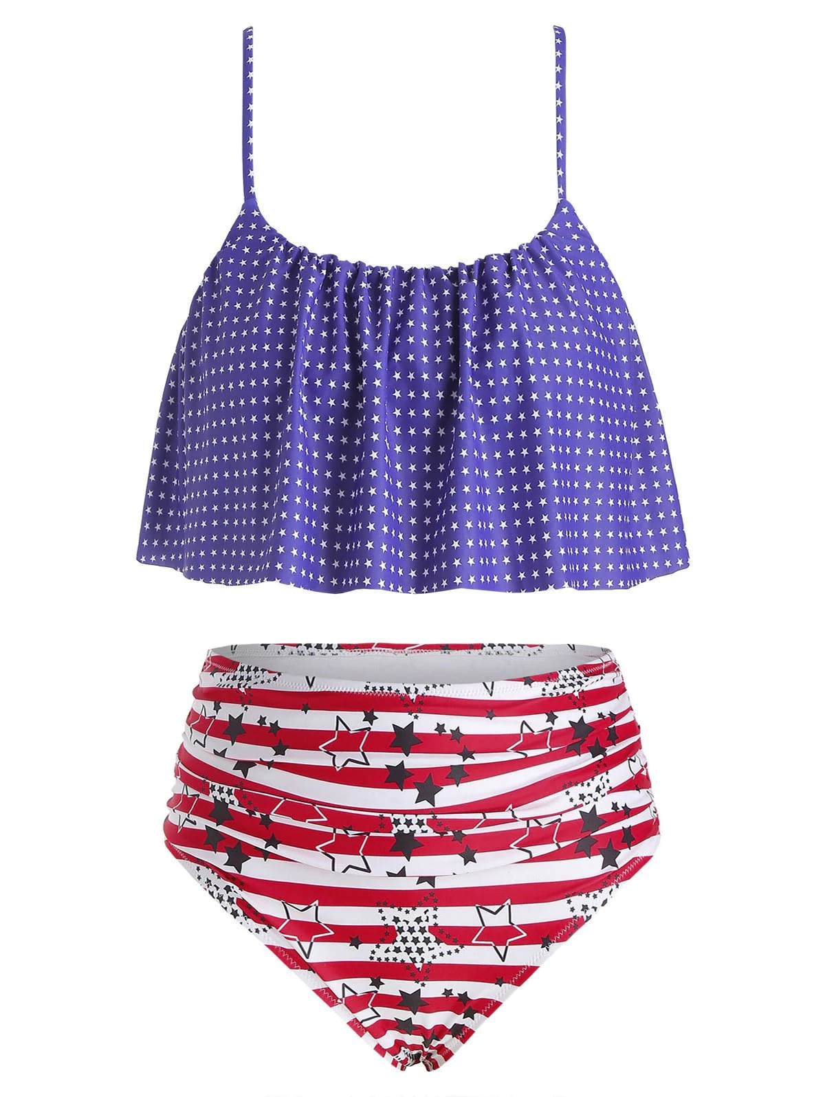 Plus Size American Flag Print Ruffle Bikini Set