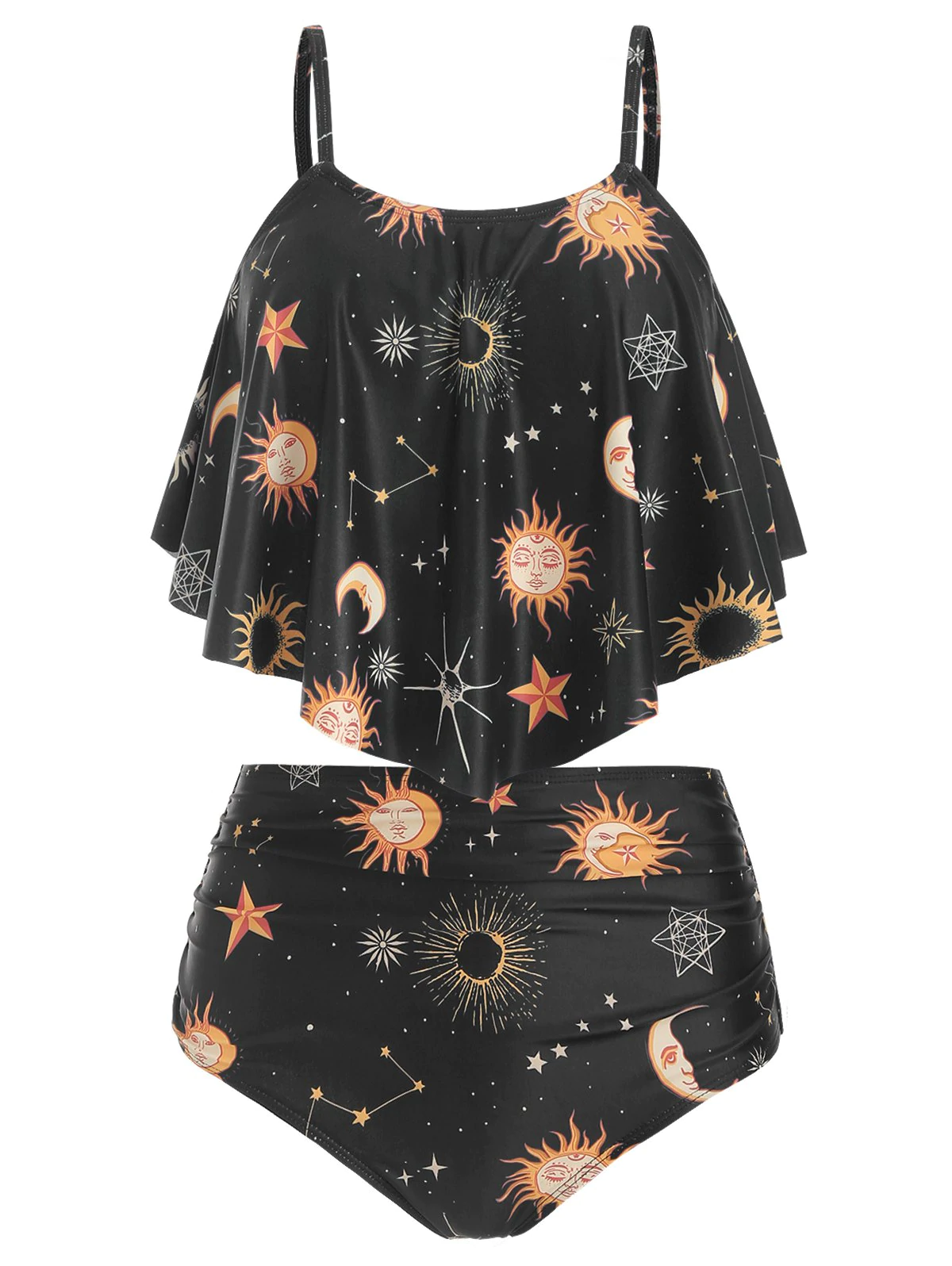 Sun and Moon Printed Overlay Tankini Swimsuit