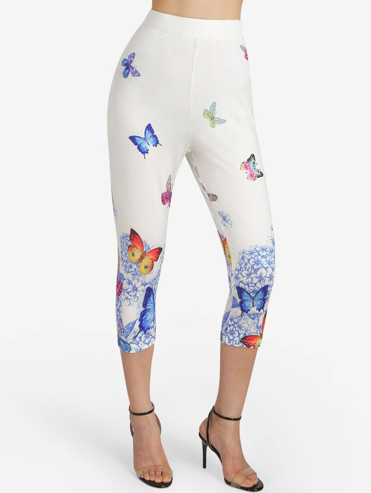 High Rise Butterfly Print Cropped Leggings