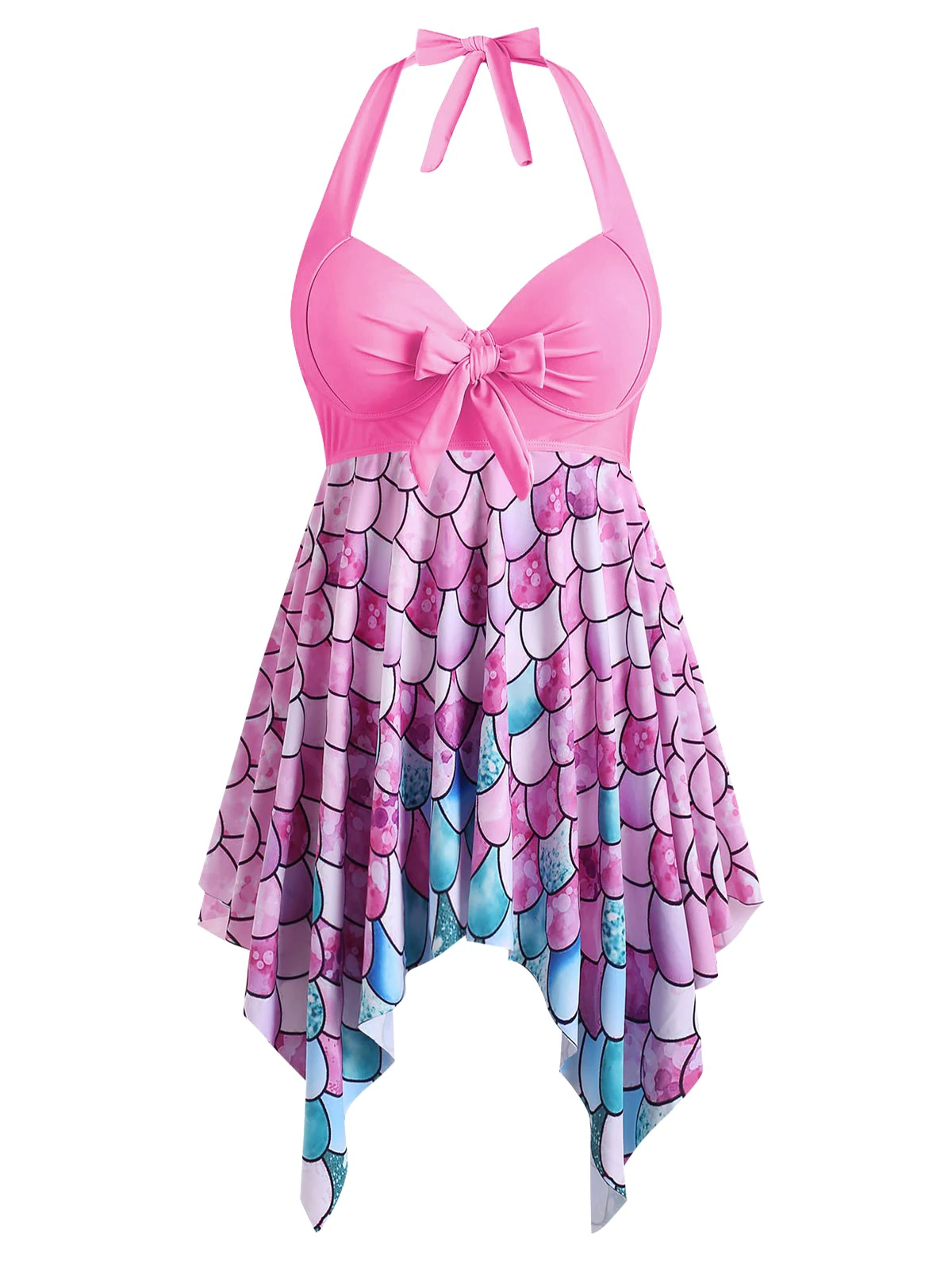 Palm Tree Flamingo Fishscale Polka Dot Bowknot Plus Size Tankini