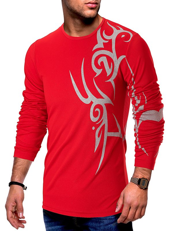 Tattoo Print Mesh Long Sleeves Casual T-shirt