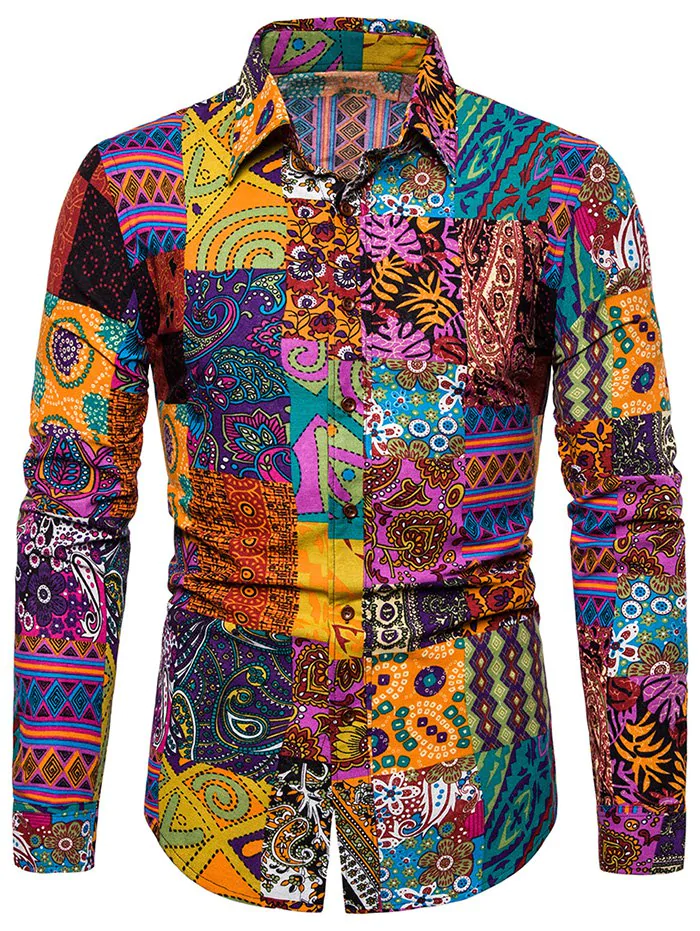 Ethnic Floral Print Long Sleeves Shirt