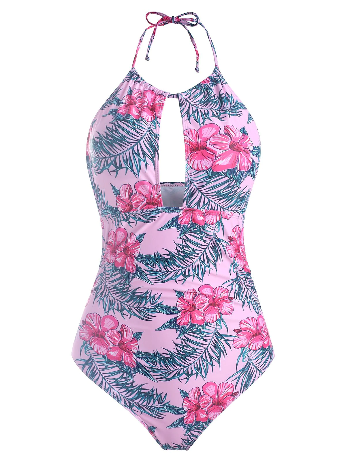 Halter Leaves Floral Cut Out Swimsuit