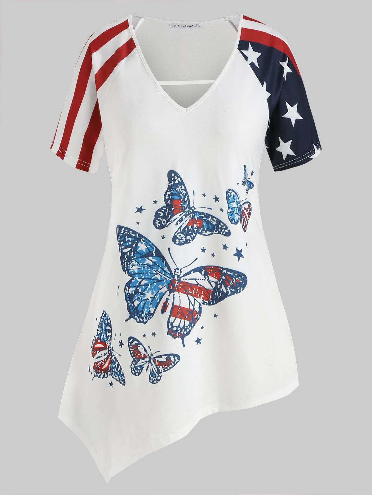 American Flag Butterfly Print Asymmetrical Plus Size Tunic