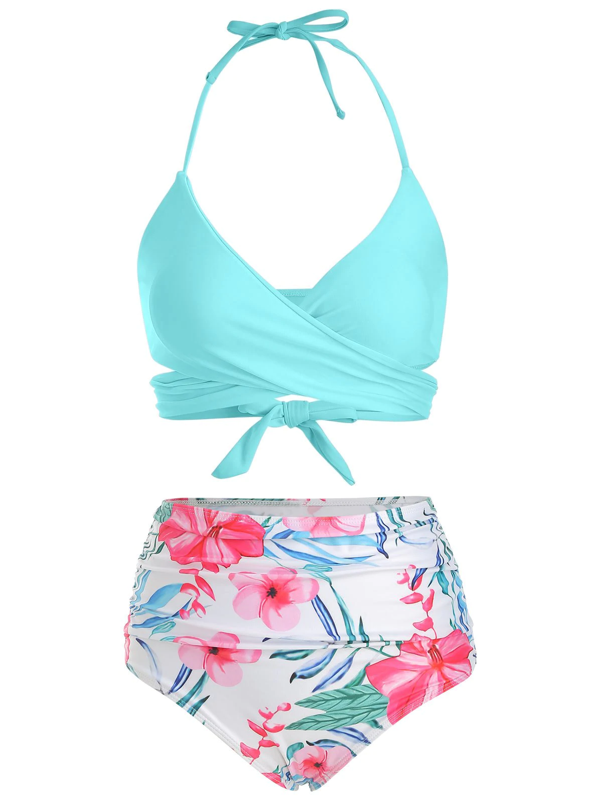 Floral Print Halter Wrap Bikini Swimsuit