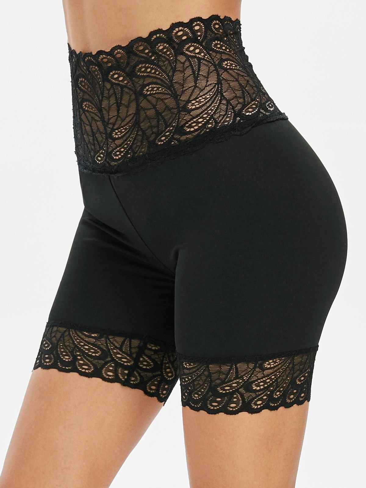 High Waist Lace Insert Short Leggings