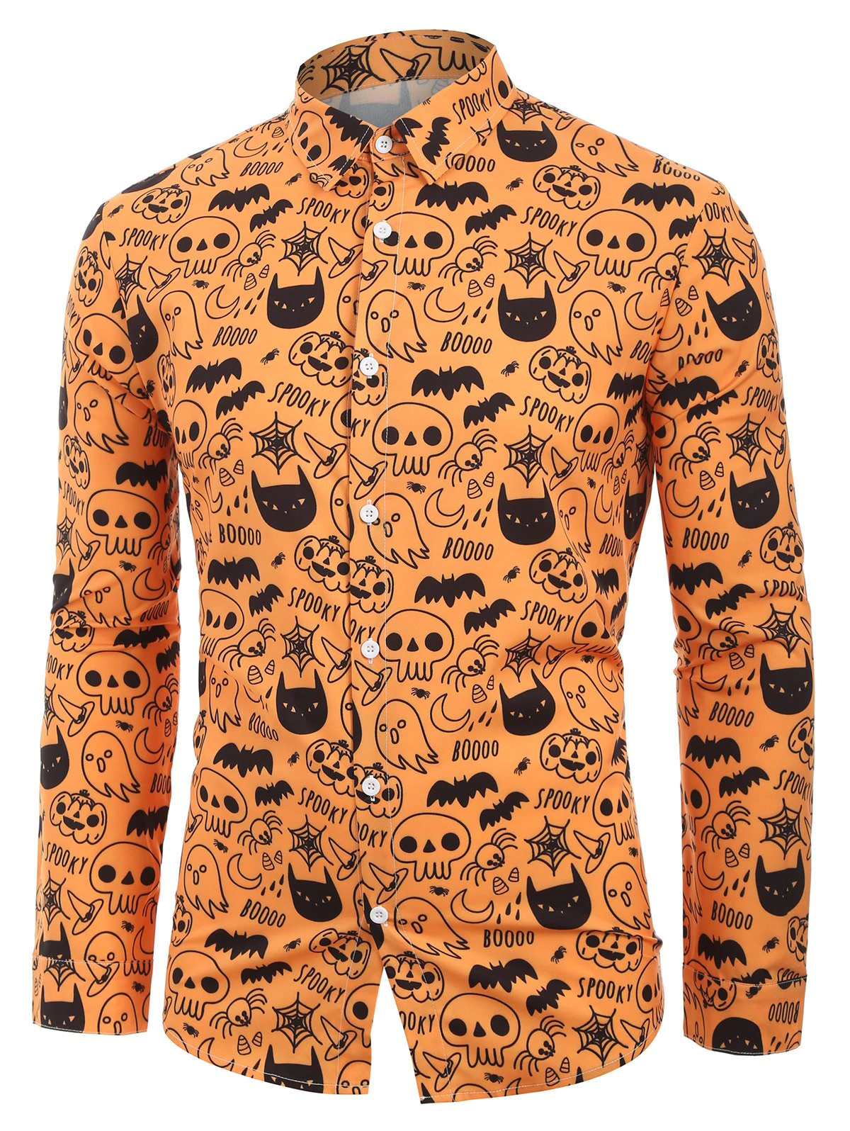 Skull Pumpkin Spider Cat Print Halloween Shirt