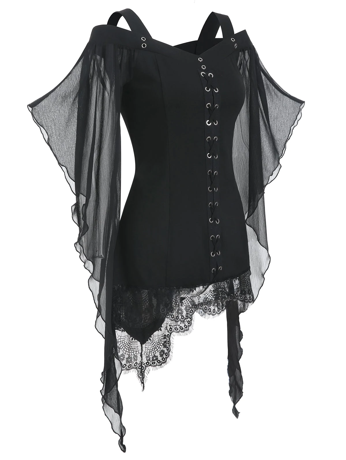 Skull Sun and Moon Lace Up Halloween Hooded Dress